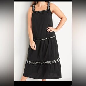 Old Navy Black Maxi Dress with Embroidered Flower Details Size XL